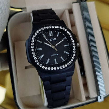 TOMI DAIMONDS STONE WATCH BLACK